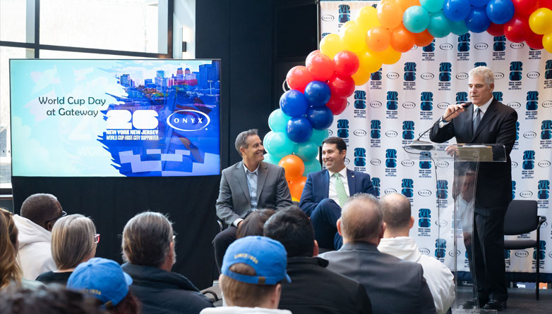 Steve Adubato moderates panel discussion at 2026 FIFAWorld Cup™ Day at Gateway